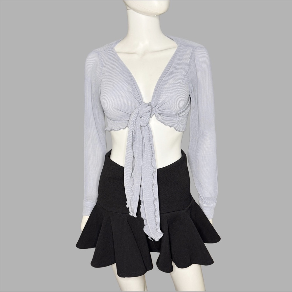 Forever 21 Sheer Light Gray Pleated Top‎ With Flared Sleeves